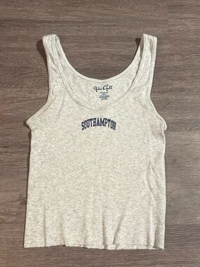 Brandy Melville Southampton Ribbed Tank in Heather Gray with Navy Print
